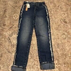 NWT Good American Good‎ Boy Side Frayed Straight Jeans 2/26 $179 retail